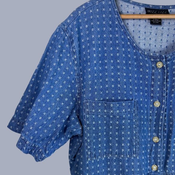 Vintage 80s Mizz Lizz Button Front Denim Shirt Dress - Picture 6 of 12